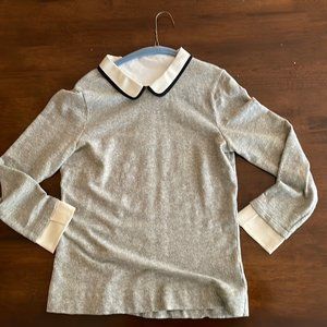J Crew Preppy Gray Sweater with White Collar